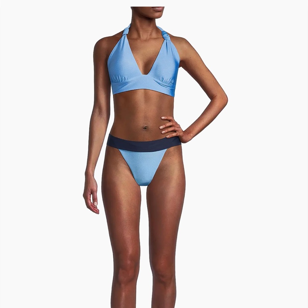 Milly Scala Gloss Two-Tone Knotted Triangle Bikini Top and Bottom